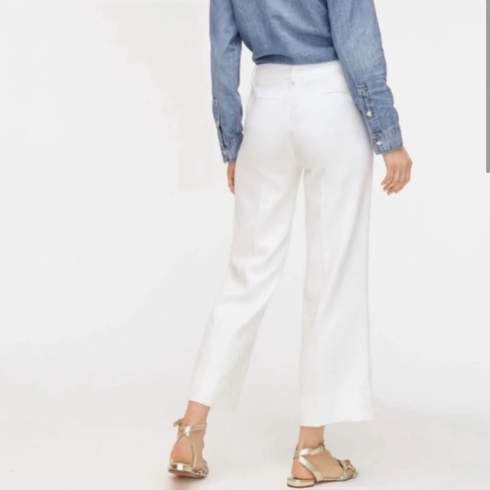 J.crew white linen wide leg cropped trousers. - Picture 2 of 7